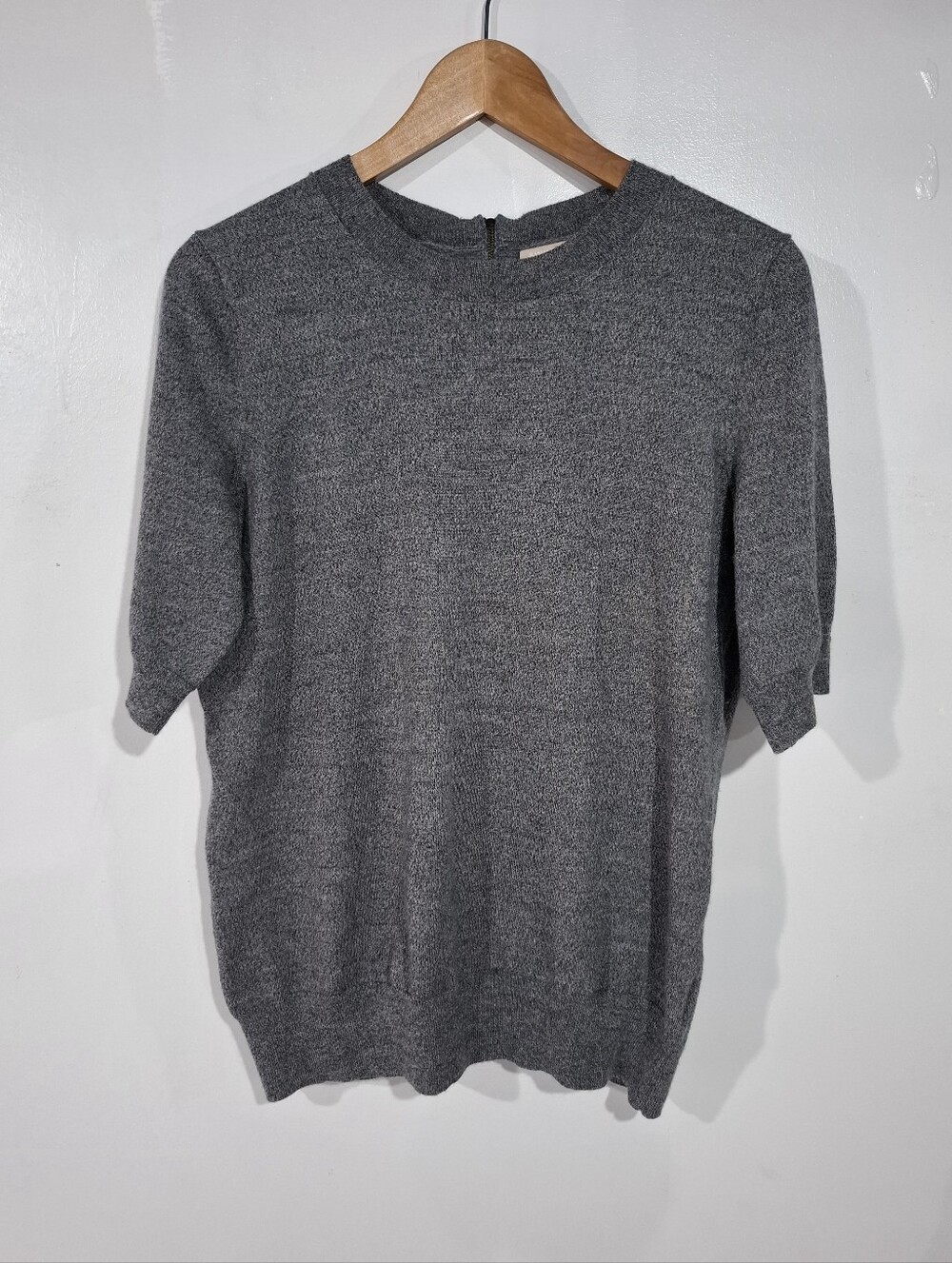 Banana Republic Women's Short-Sleeve Crew Sweater Wool Blend Strecht Zip Sz XL